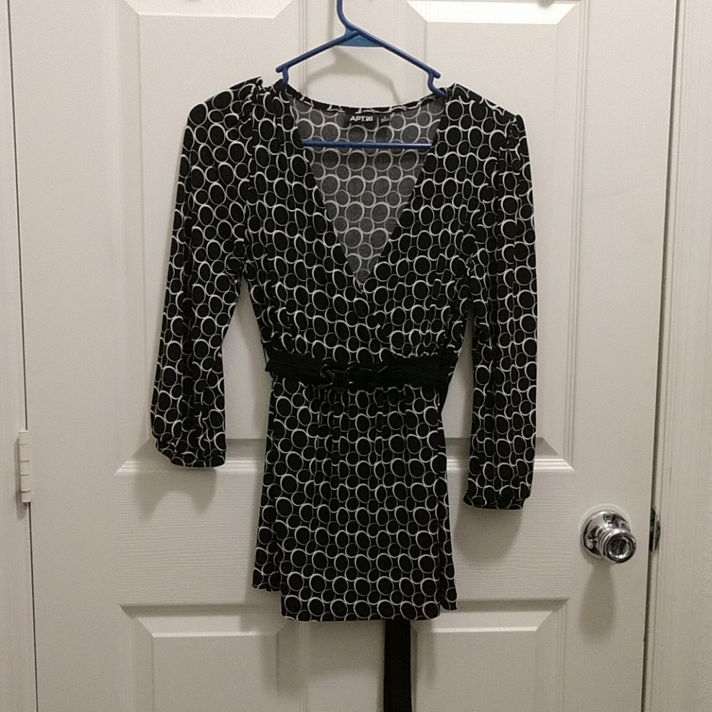 Black and White polka dot top.